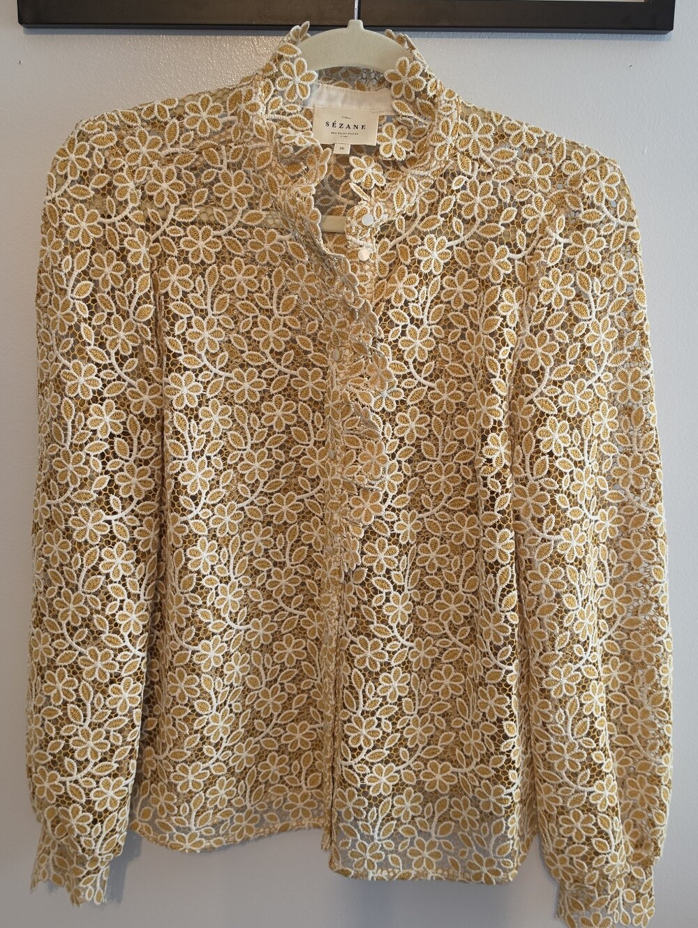 Sezane Guipure Ocre and Ecru Details Chlo Blouse Size38/6